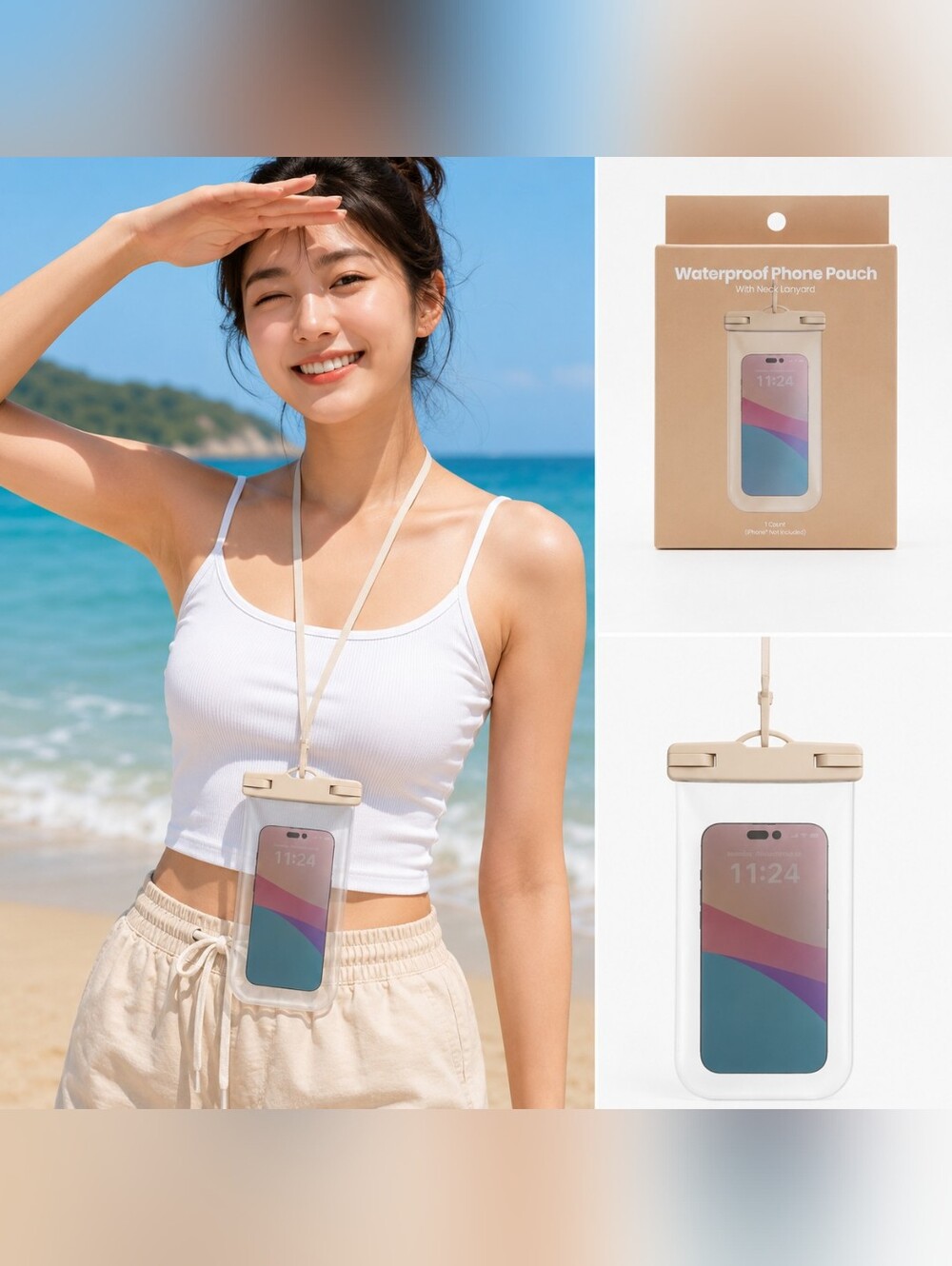 🍎 Nwt Waterproof Phone Pouch with Neck Lanyard Universal Clear Dry Bag Case